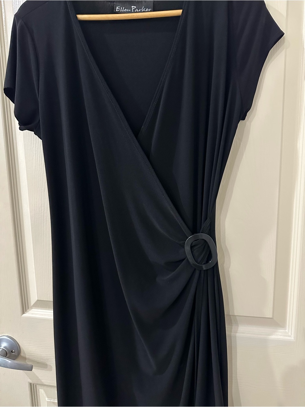 Ellen Parker Black Faux-Wrap Ring Detail Dress